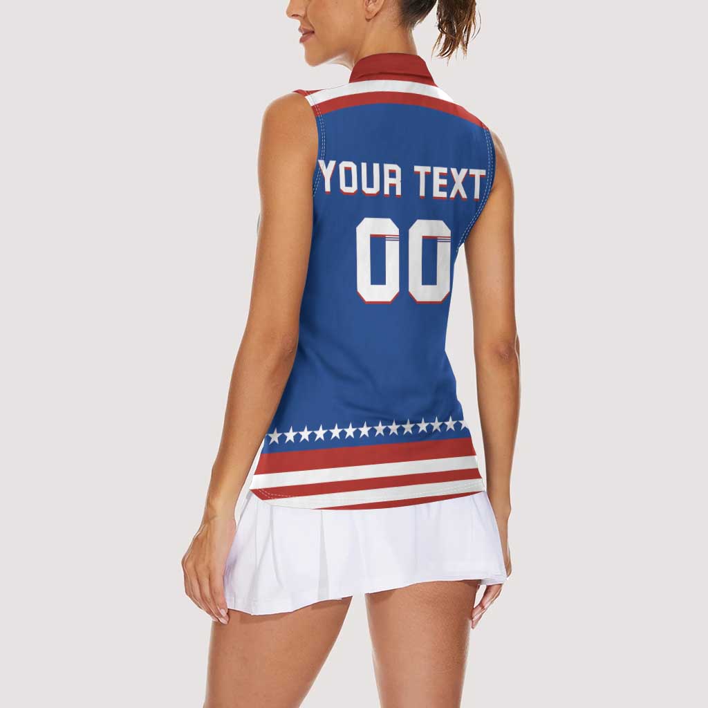 Custom Hockey 2026 USA Blue Women Sleeveless Polo Shirt United States Go Champions