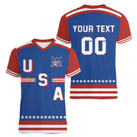 Custom Hockey 2026 USA Blue Women V-Neck T-Shirt United States Go Champions