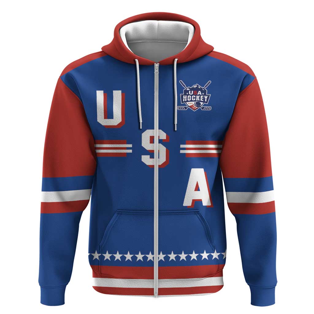 Custom Hockey 2026 USA Blue Zip Hoodie United States Go Champions