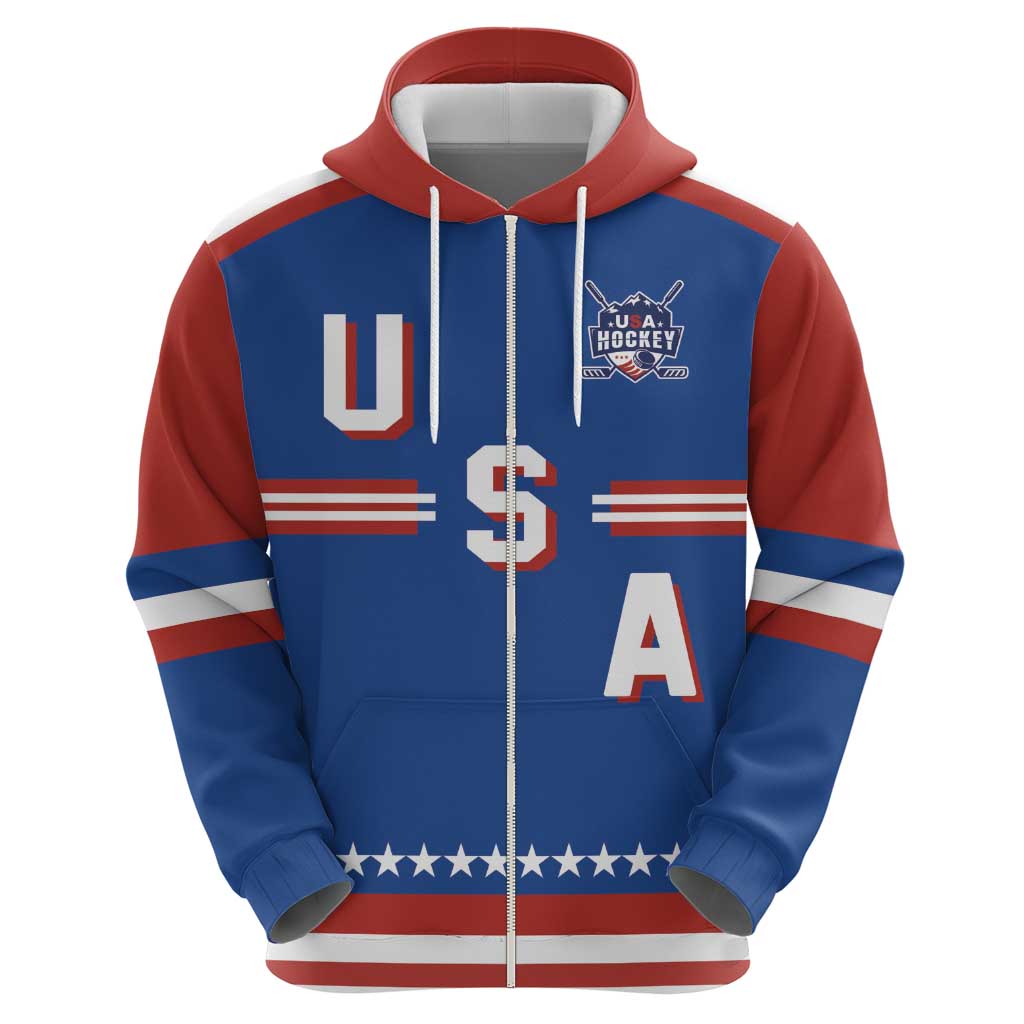 Custom Hockey 2026 USA Blue Zip Hoodie United States Go Champions