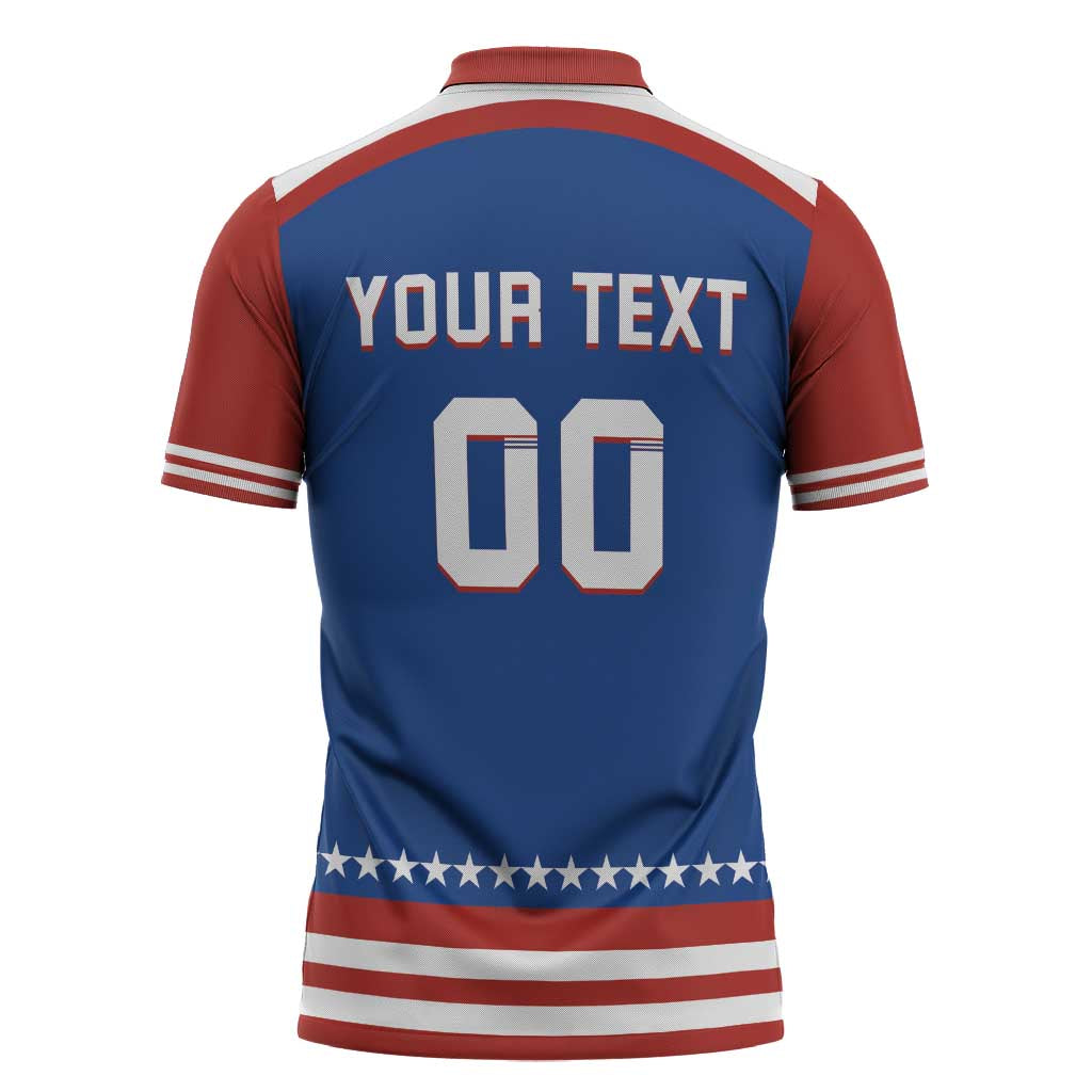 Custom Hockey 2026 USA Blue Zipper Polo Shirt United States Go Champions