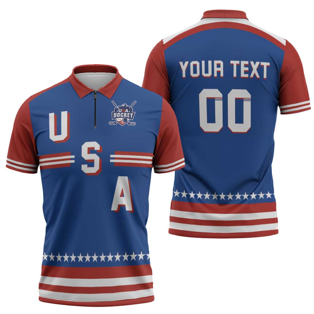 Custom Hockey 2026 USA Blue Zipper Polo Shirt United States Go Champions