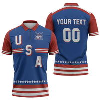 Custom Hockey 2026 USA Blue Zipper Polo Shirt United States Go Champions