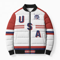 Custom Hockey 2026 USA White Bomber Puffer Jacket United States Go Champions