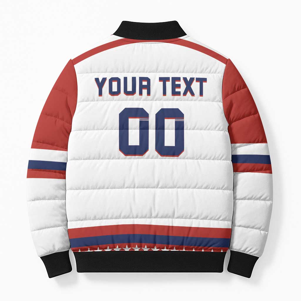 Custom Hockey 2026 USA White Bomber Puffer Jacket United States Go Champions