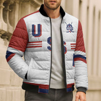 Custom Hockey 2026 USA White Bomber Puffer Jacket United States Go Champions