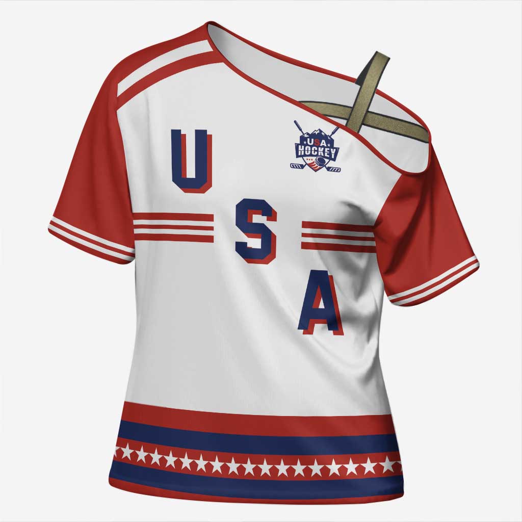 Custom Hockey 2026 USA White Cross Shoulder Shirt United States Go Champions