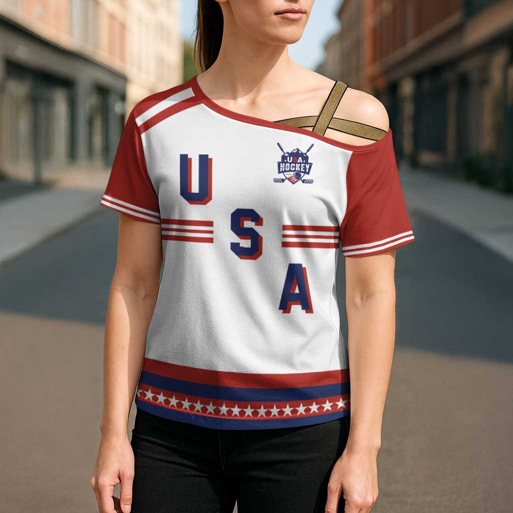 Custom Hockey 2026 USA White Cross Shoulder Shirt United States Go Champions