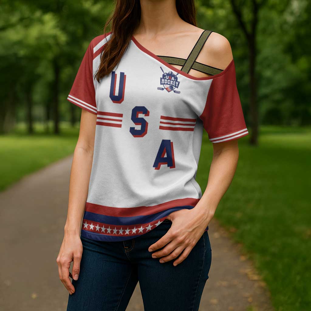 Custom Hockey 2026 USA White Cross Shoulder Shirt United States Go Champions