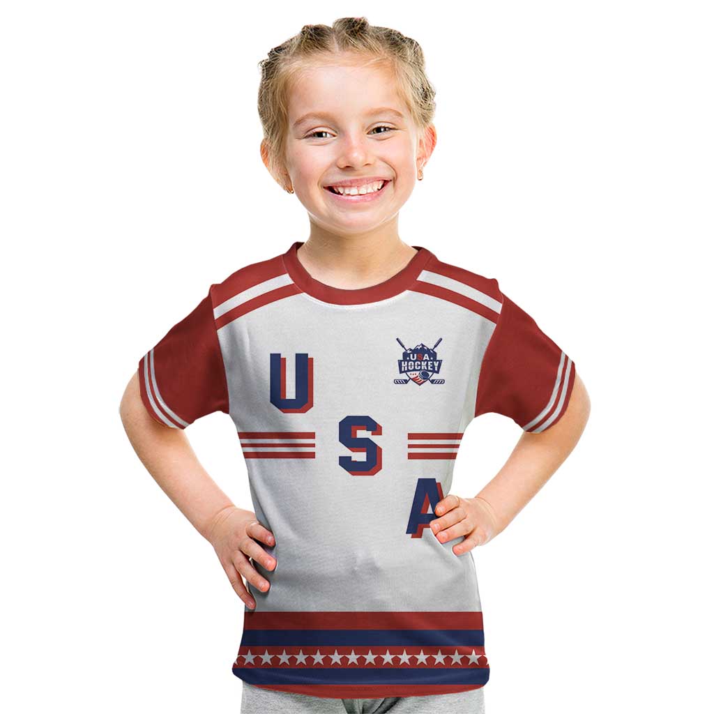 Custom Hockey 2026 USA White Kid T Shirt United States Go Champions
