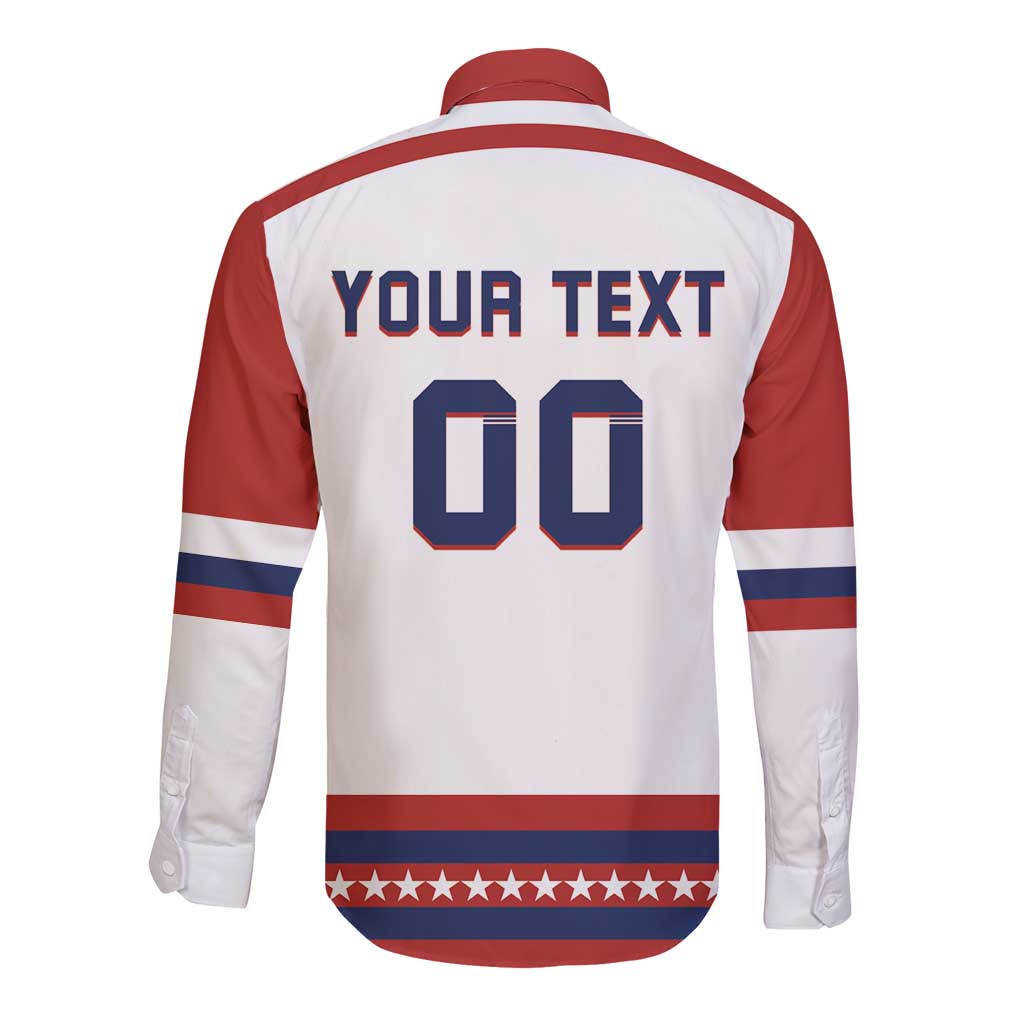 Custom Hockey 2026 USA White Long Sleeve Button Shirt United States Go Champions