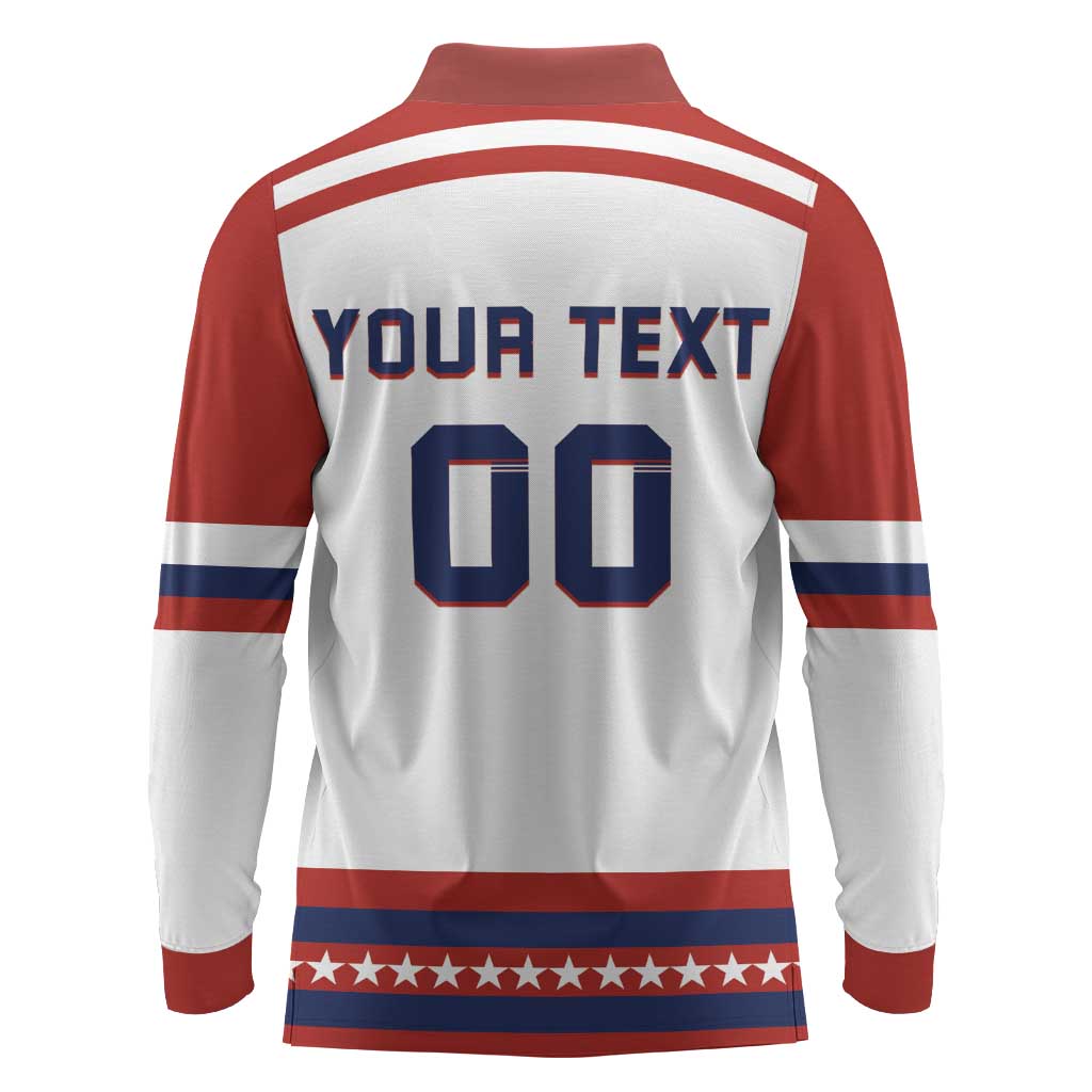 Custom Hockey 2026 USA White Long Sleeve Polo Shirt United States Go Champions