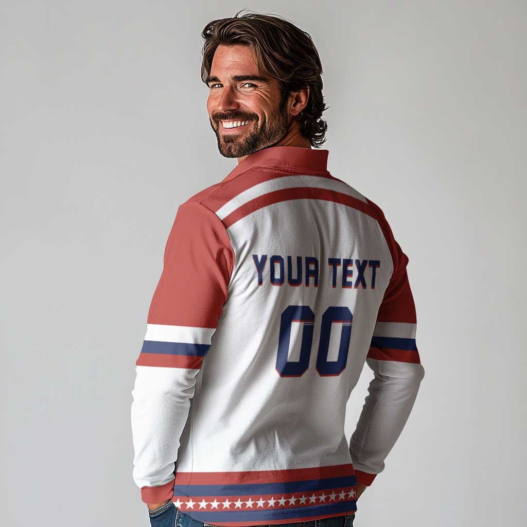 Custom Hockey 2026 USA White Long Sleeve Polo Shirt United States Go Champions
