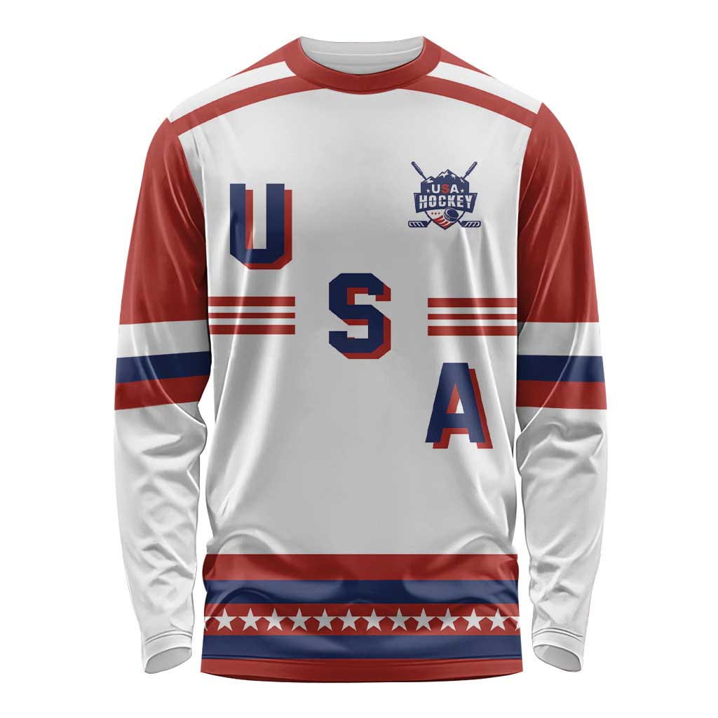 Custom Hockey 2026 USA White Long Sleeve Shirt United States Go Champions