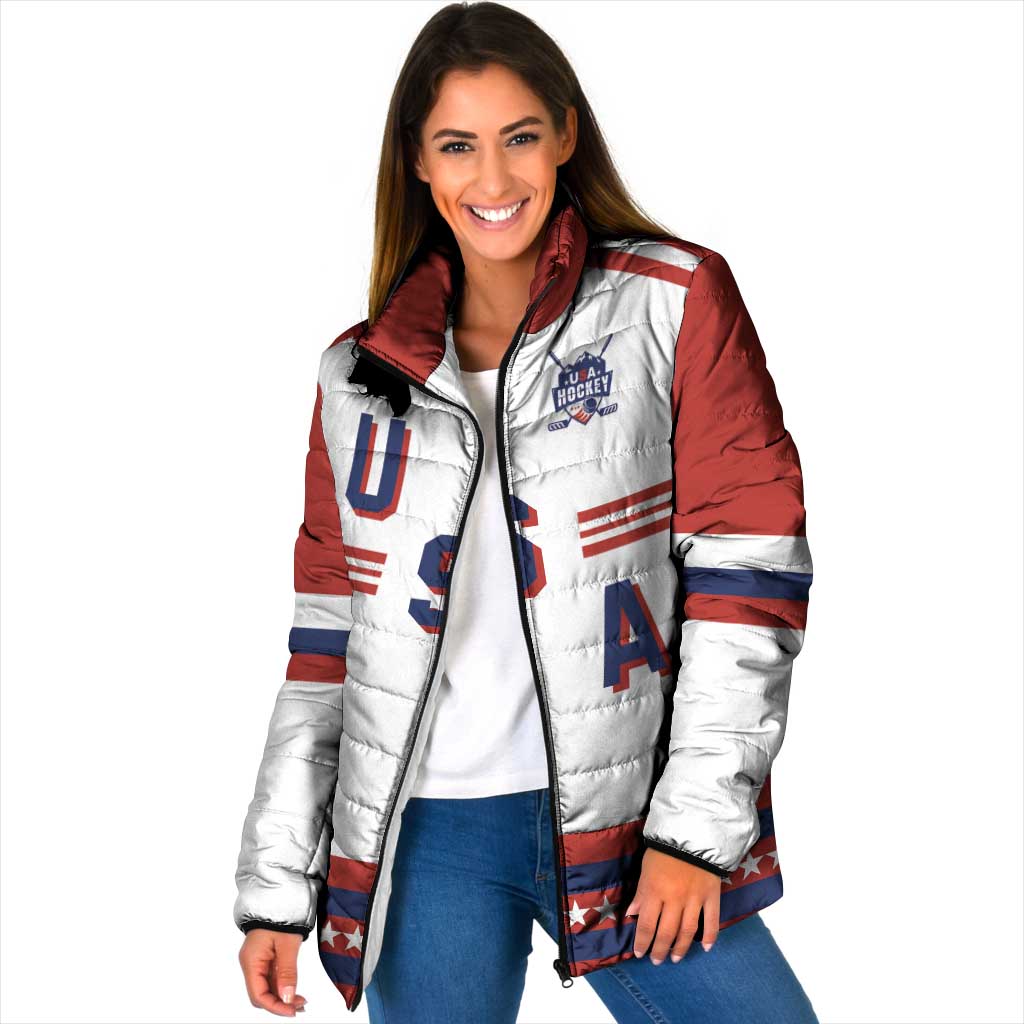 Custom Hockey 2026 USA White Padded Jacket United States Go Champions