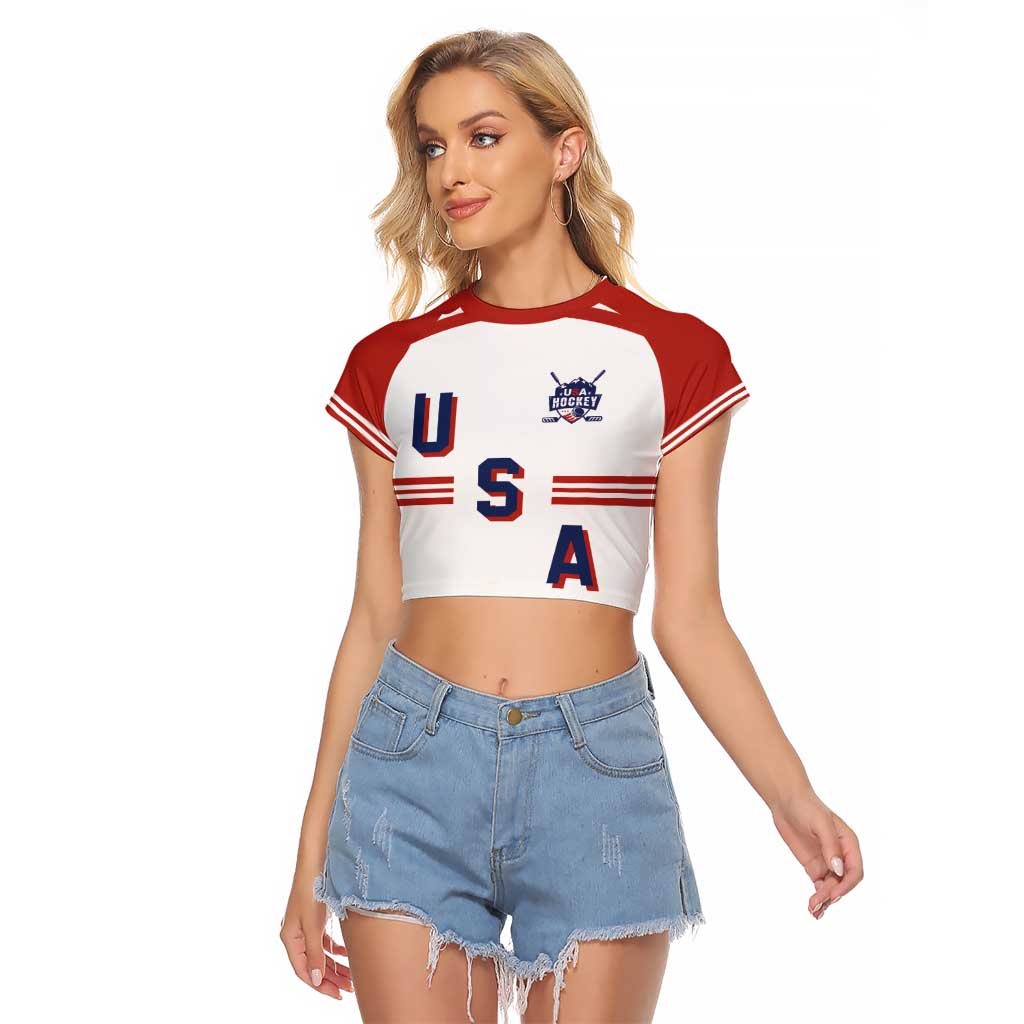 Custom Hockey 2026 USA White Raglan Cropped T Shirt United States Go Champions