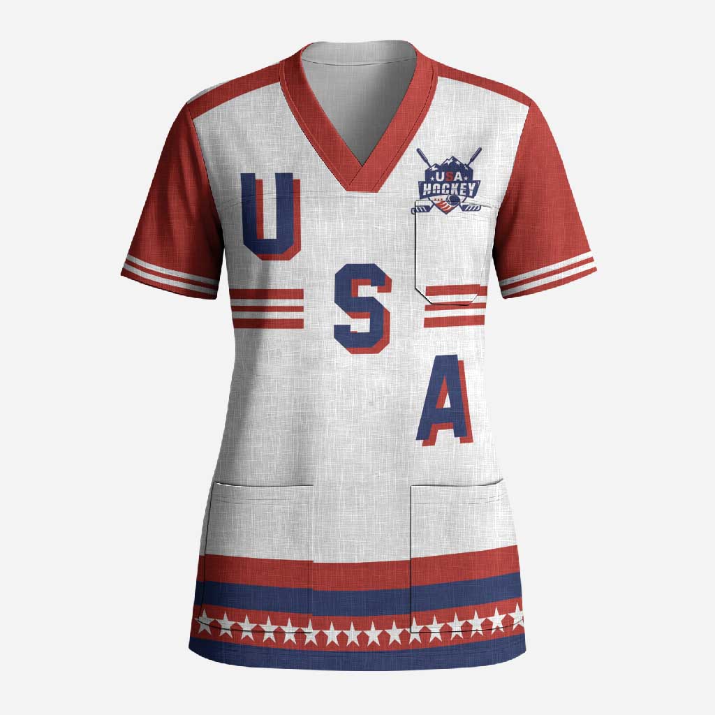 Custom Hockey 2026 USA White Scrub Top United States Go Champions