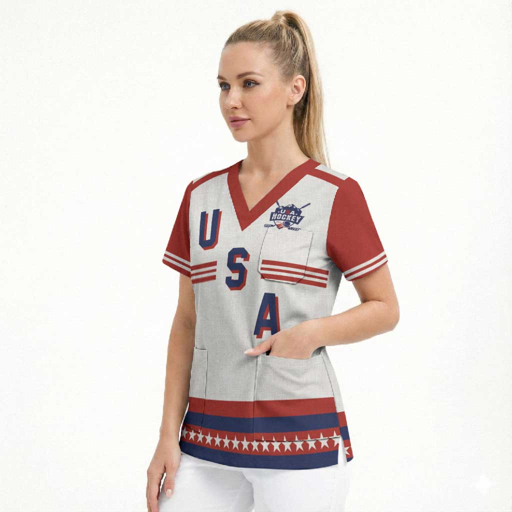 Custom Hockey 2026 USA White Scrub Top United States Go Champions