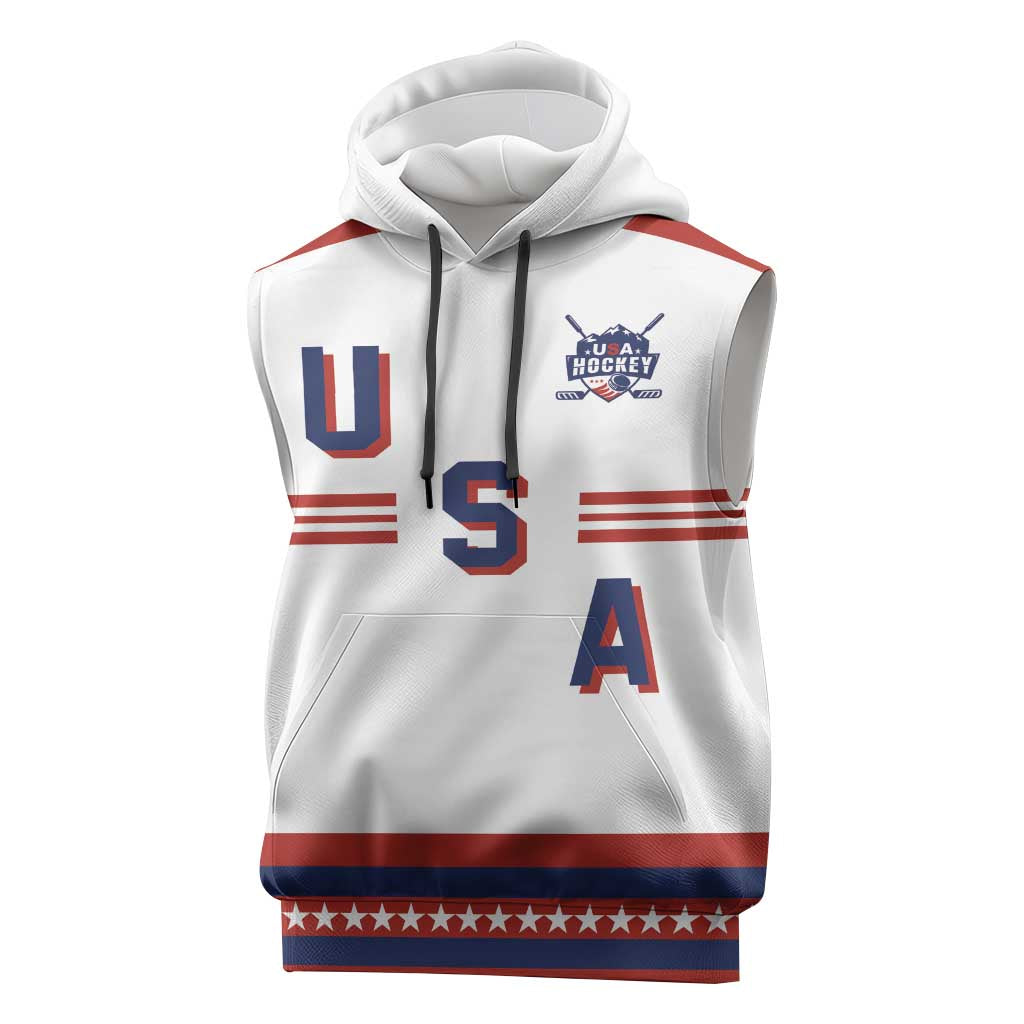 Custom Hockey 2026 USA White Sleeveless Hoodie United States Go Champions