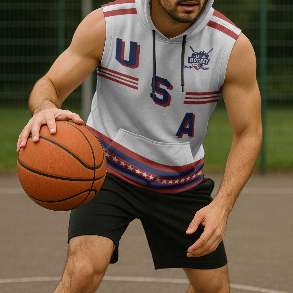 Custom Hockey 2026 USA White Sleeveless Hoodie United States Go Champions