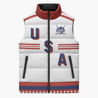 Custom Hockey 2026 USA White Sleeveless Puffer Jacket United States Go Champions