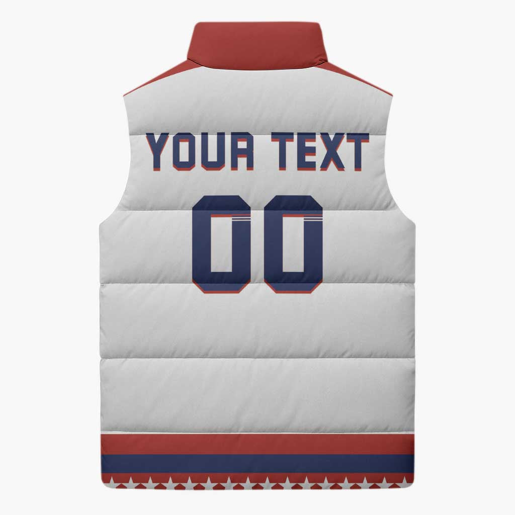Custom Hockey 2026 USA White Sleeveless Puffer Jacket United States Go Champions