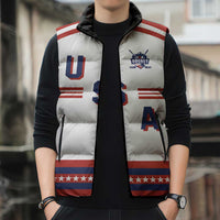 Custom Hockey 2026 USA White Sleeveless Puffer Jacket United States Go Champions