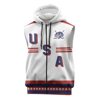 Custom Hockey 2026 USA White Sleeveless Zip Hoodie United States Go Champions