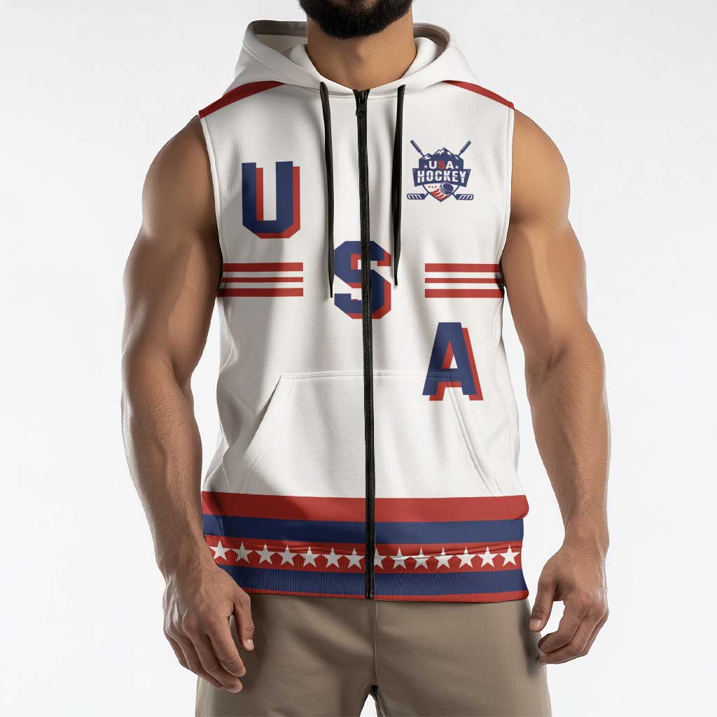 Custom Hockey 2026 USA White Sleeveless Zip Hoodie United States Go Champions