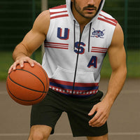 Custom Hockey 2026 USA White Sleeveless Zip Hoodie United States Go Champions