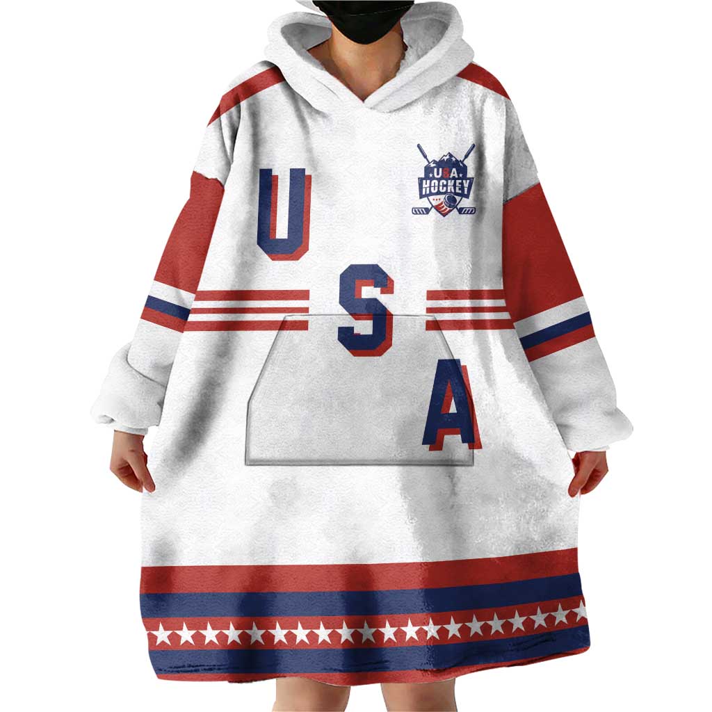 Custom Hockey 2026 USA White Wearable Blanket Hoodie United States Go Champions