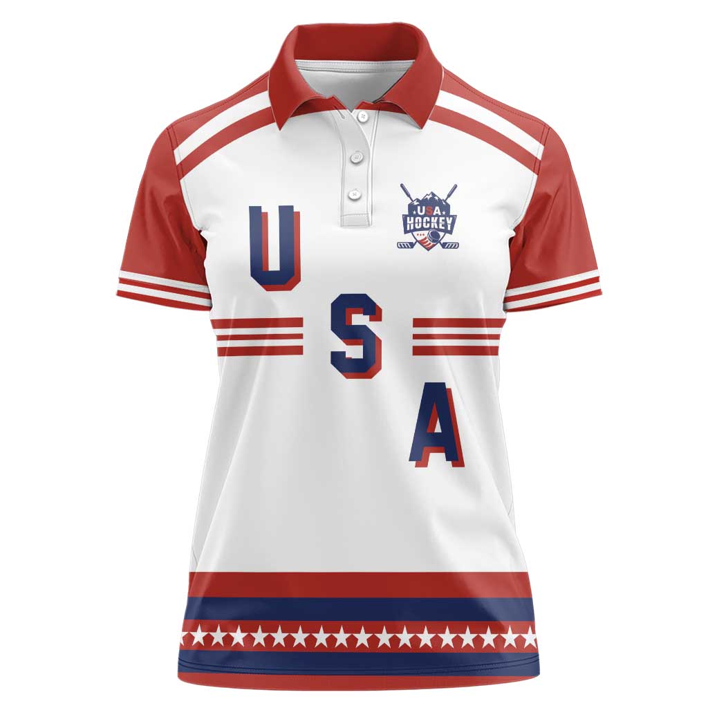 Custom Hockey 2026 USA White Women Polo Shirt United States Go Champions