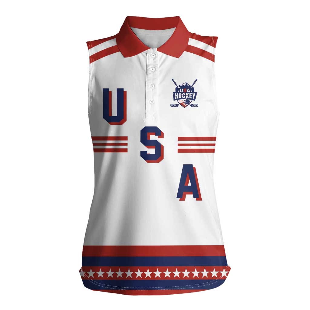 Custom Hockey 2026 USA White Women Sleeveless Polo Shirt United States Go Champions