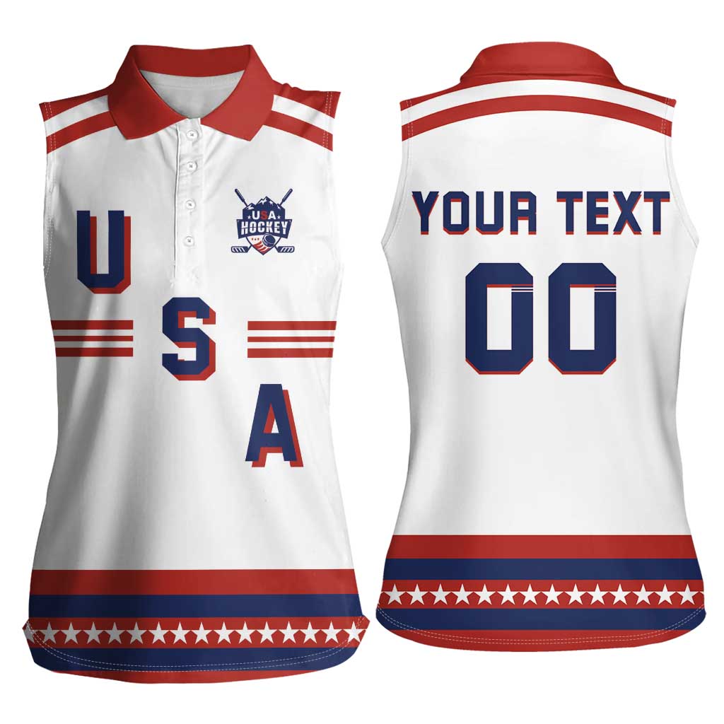 Custom Hockey 2026 USA White Women Sleeveless Polo Shirt United States Go Champions