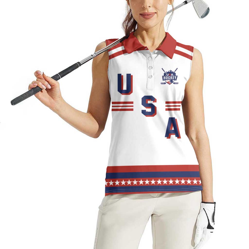 Custom Hockey 2026 USA White Women Sleeveless Polo Shirt United States Go Champions