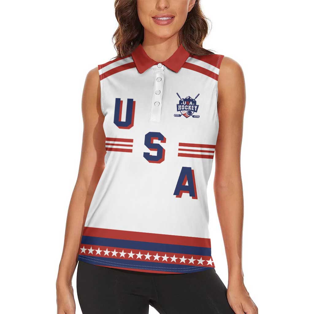 Custom Hockey 2026 USA White Women Sleeveless Polo Shirt United States Go Champions