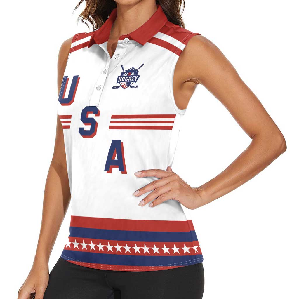 Custom Hockey 2026 USA White Women Sleeveless Polo Shirt United States Go Champions