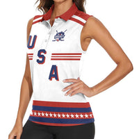 Custom Hockey 2026 USA White Women Sleeveless Polo Shirt United States Go Champions