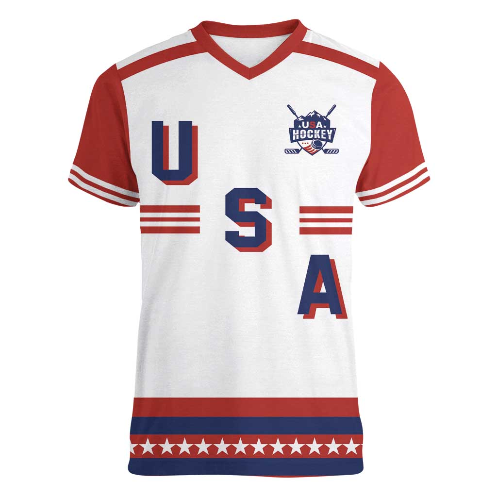 Custom Hockey 2026 USA White Women V-Neck T-Shirt United States Go Champions