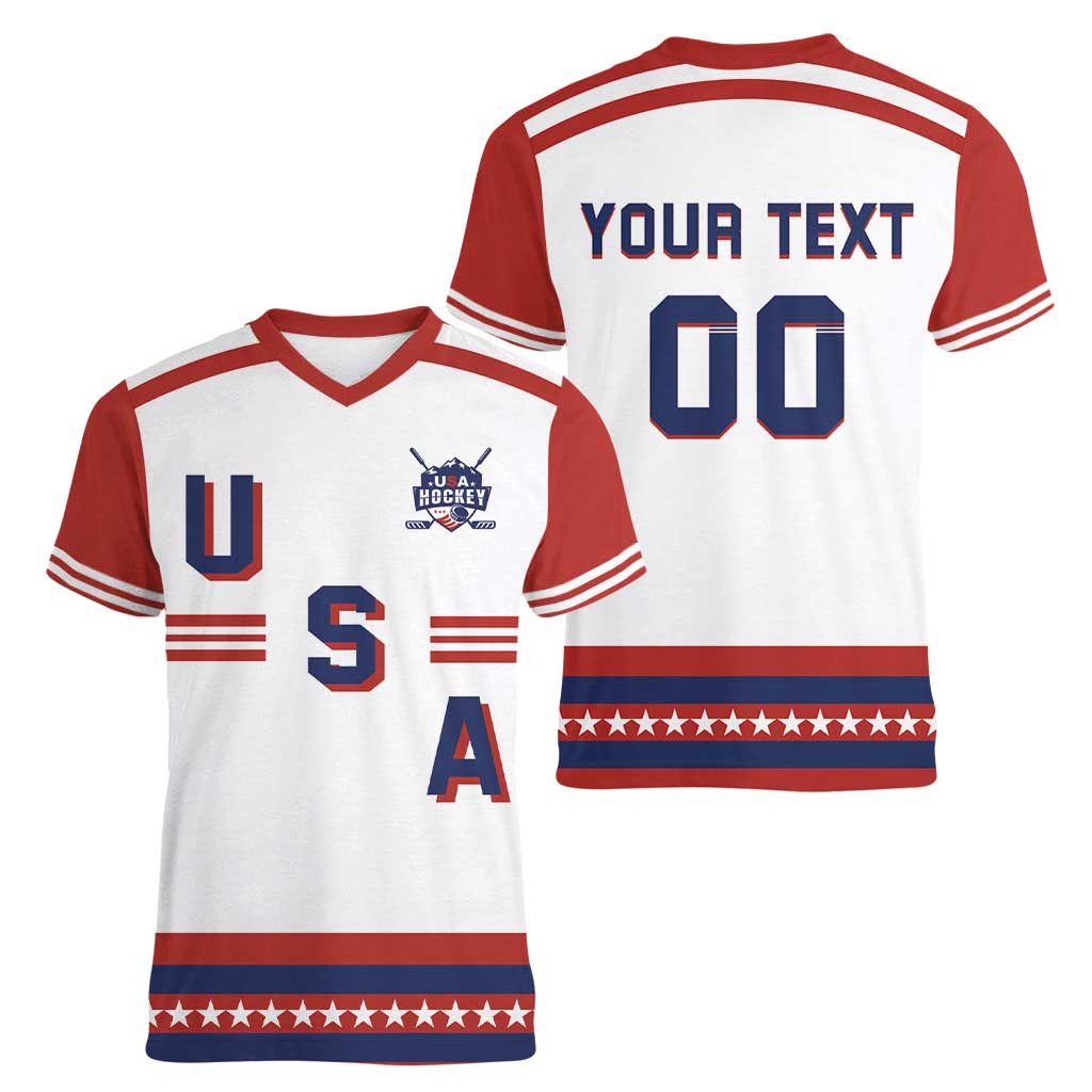 Custom Hockey 2026 USA White Women V-Neck T-Shirt United States Go Champions