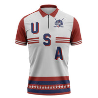 Custom Hockey 2026 USA White Zipper Polo Shirt United States Go Champions