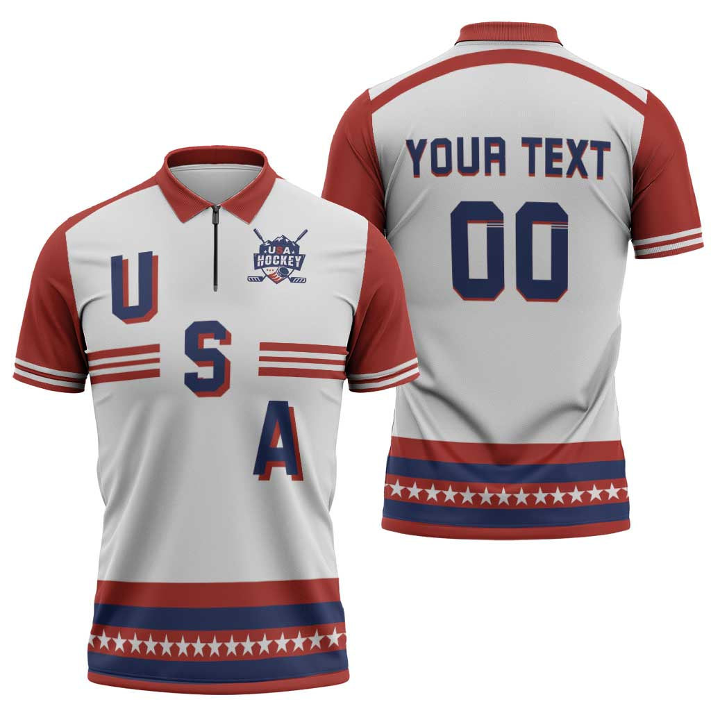 Custom Hockey 2026 USA White Zipper Polo Shirt United States Go Champions