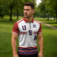 Custom Hockey 2026 USA White Zipper Polo Shirt United States Go Champions