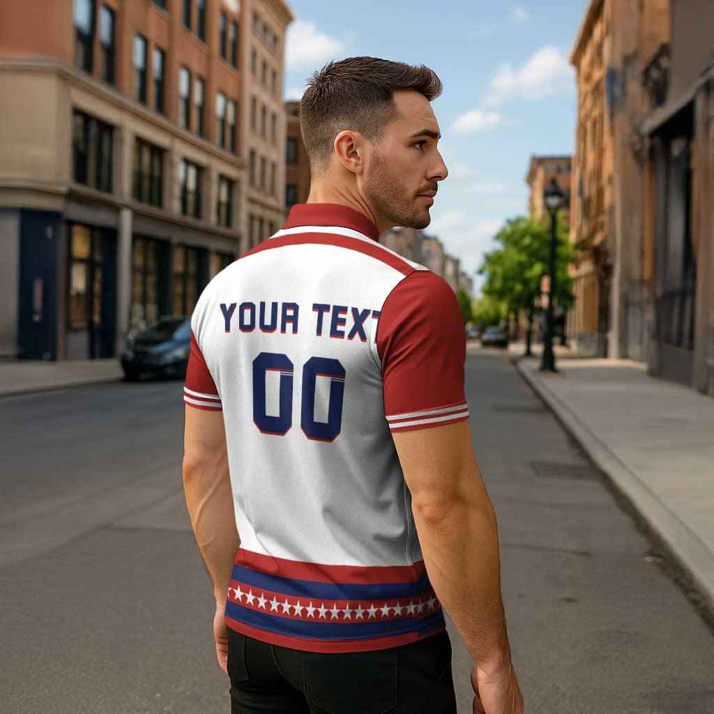 Custom Hockey 2026 USA White Zipper Polo Shirt United States Go Champions