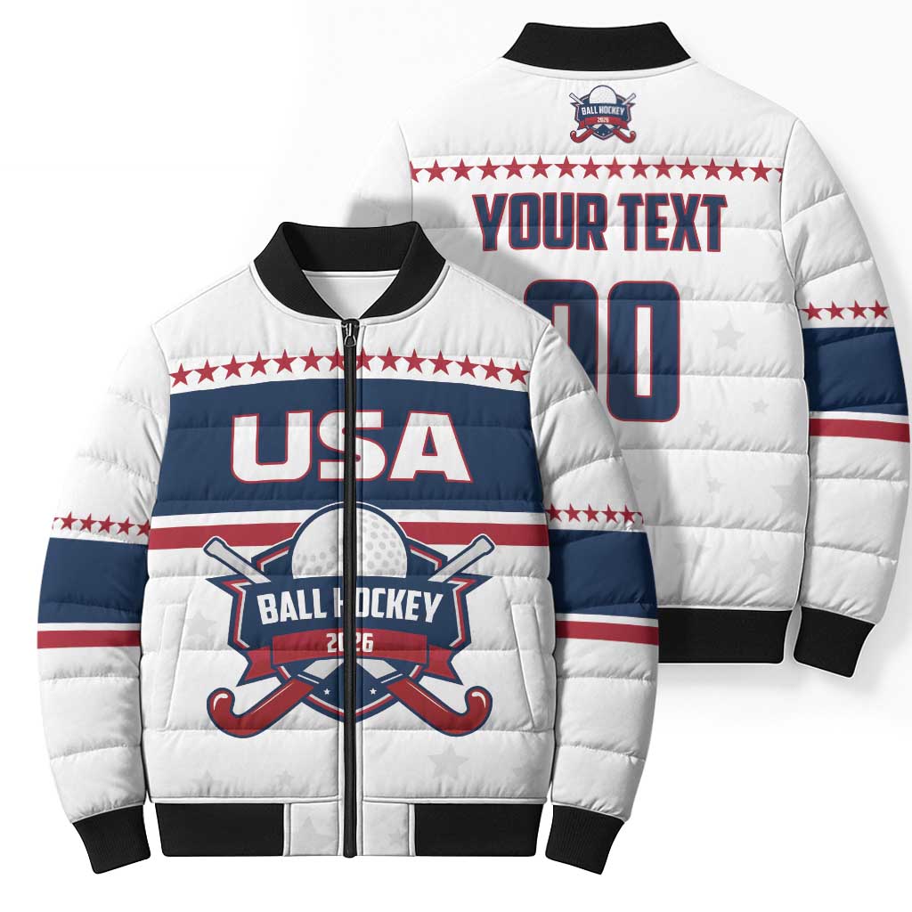 Custom Ball Hockey 2026 USA Bomber Puffer Jacket US Team Go Champions