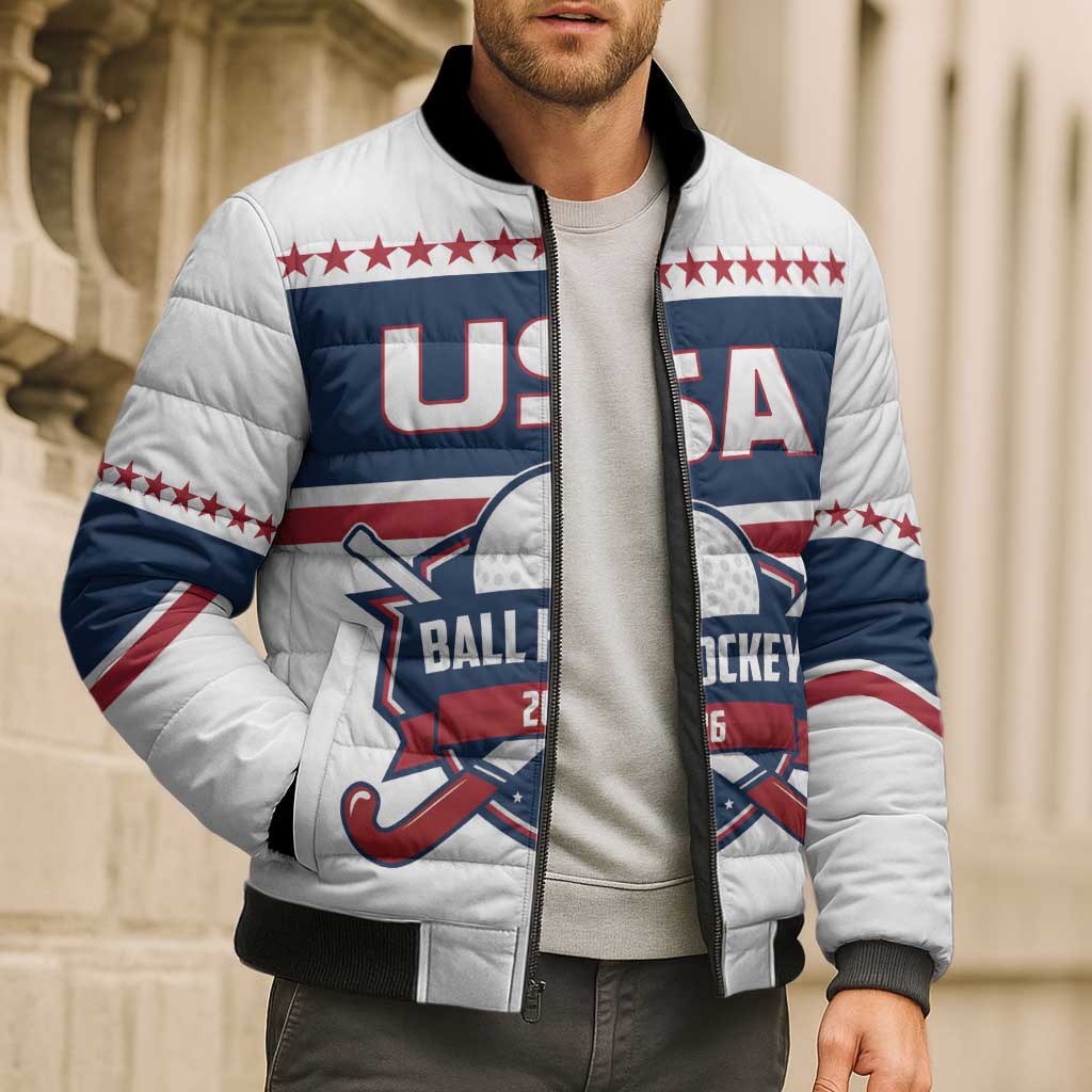 Custom Ball Hockey 2026 USA Bomber Puffer Jacket US Team Go Champions