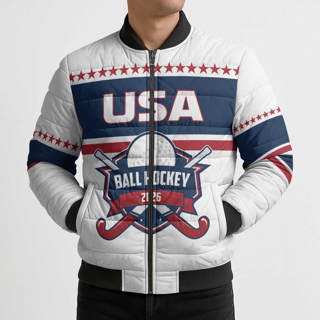 Custom Ball Hockey 2026 USA Bomber Puffer Jacket US Team Go Champions