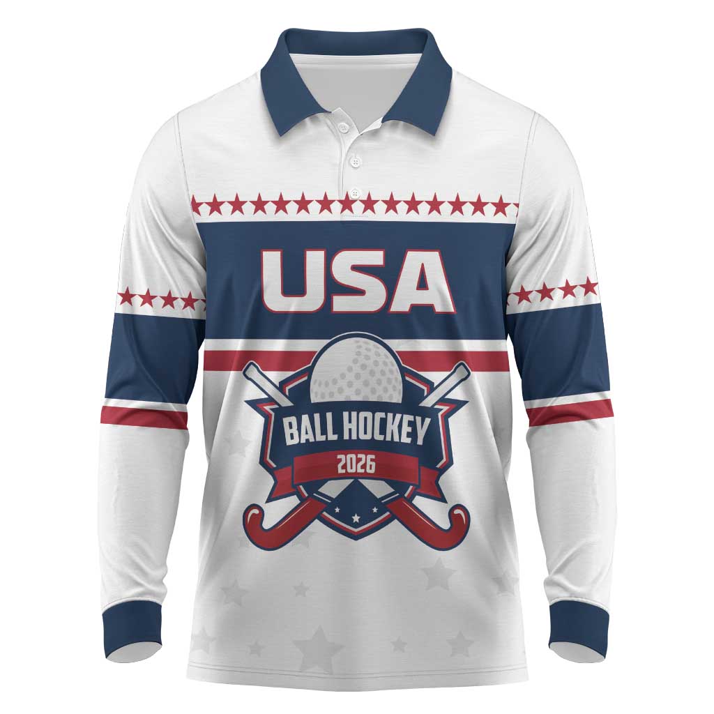 Custom Ball Hockey 2026 USA Long Sleeve Polo Shirt US Team Go Champions