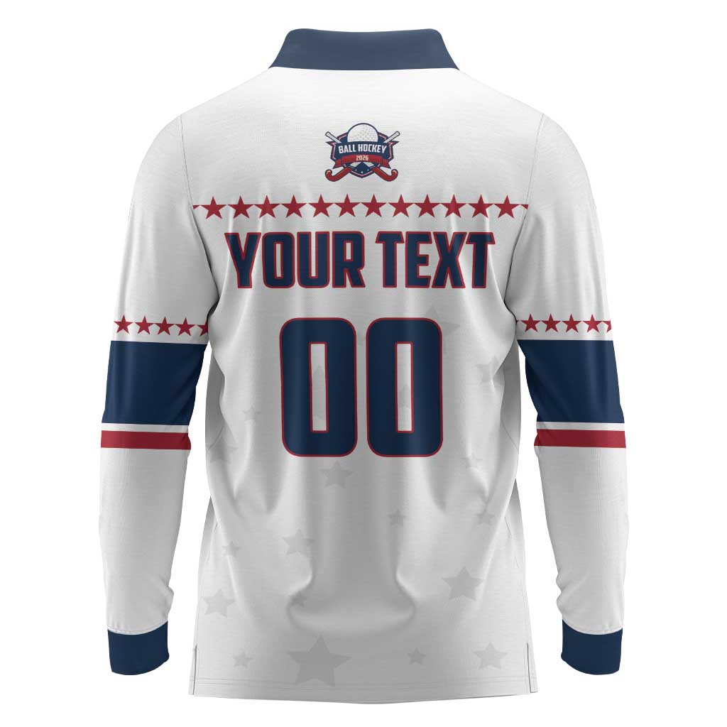 Custom Ball Hockey 2026 USA Long Sleeve Polo Shirt US Team Go Champions