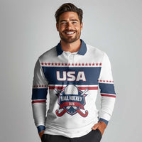 Custom Ball Hockey 2026 USA Long Sleeve Polo Shirt US Team Go Champions